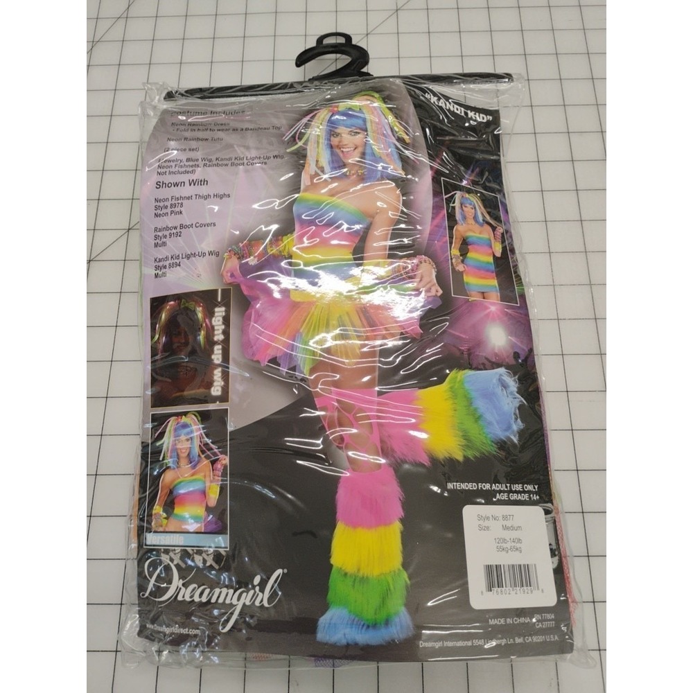 Adult HALLOWEEN Costume KANDI KID Medium DREAMGIRL 2 Piece Rainbow Colors - Picture 2 of 11